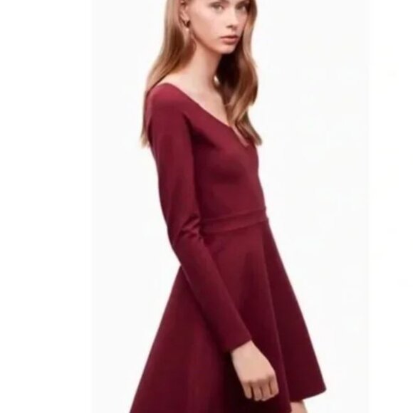 Aritzia Sunday Best Sparrow Ponte V-Neck Dress Magenta Sz XXS - Picture 2 of 4